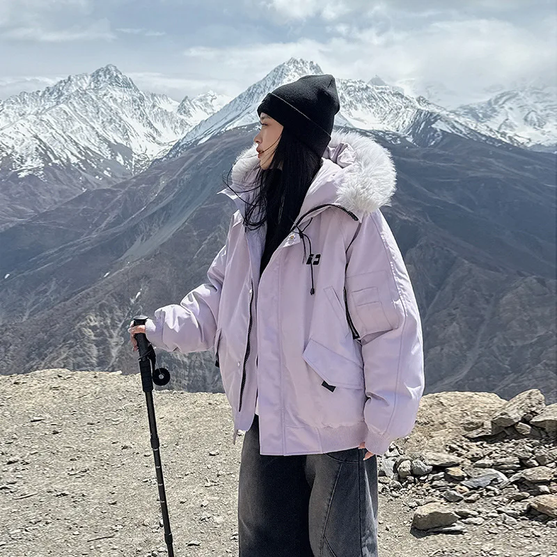 PinkyIsBlack Oversize Tooling Padded Jacket Women's 2025 Winter New Korean Big Fur Collar Loose Puffer Jacket Thick Coat Clothes