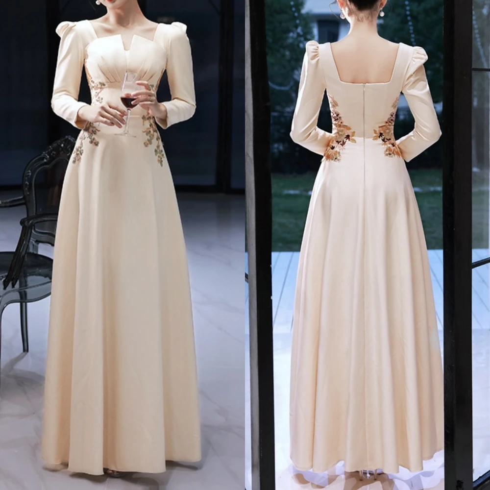       Satin Embroidery Quinceanera A-line Square Neck Bespoke Occasion  Floor Length