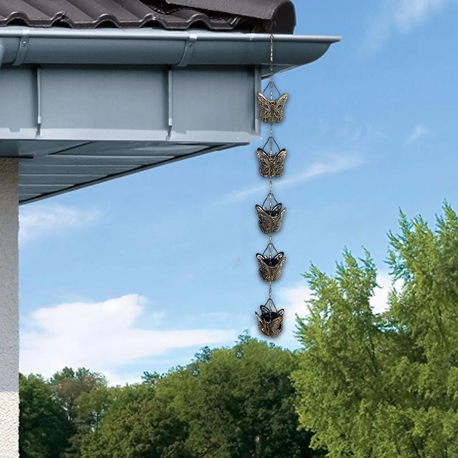 

Rain Chain for Gutter Decorative Rainwater Diverter Catcher Replacement Downspout for Yard Garden Shed Patio Gazebo