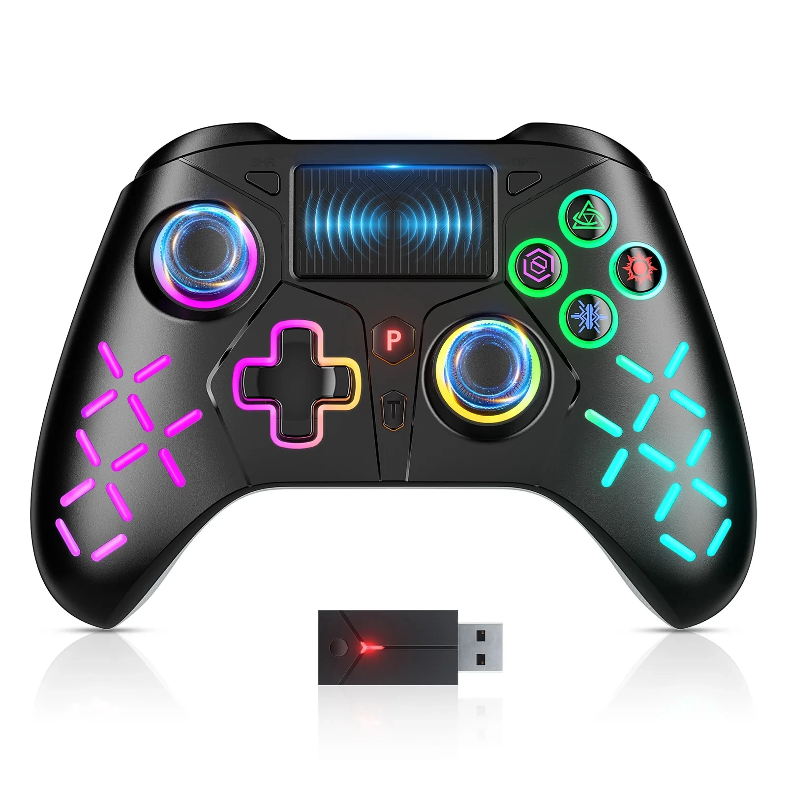 

Bonadget Wireless Controller for PS5/PS4/Slim/Pro/and Windows PC RGB Lighting Gamepad Turbo Function/Dual Vibration Joystick