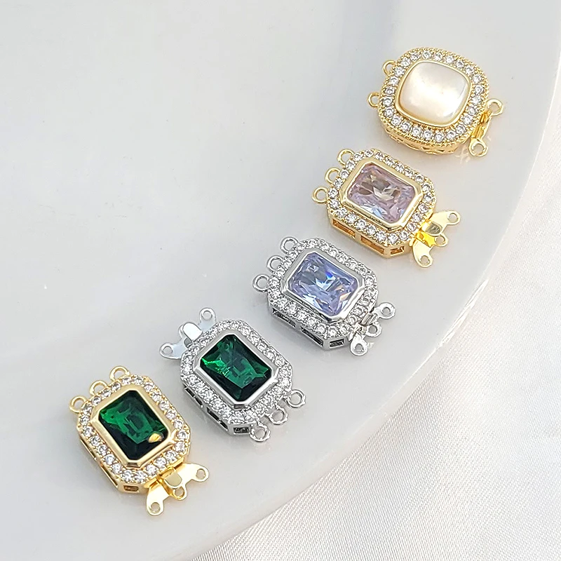 1pcs Copper-plated Zirconium Natural Shell Double Row Triple Row Clasp DIY Pearl Necklace Bracelet End Clasp Jewelry Accessory