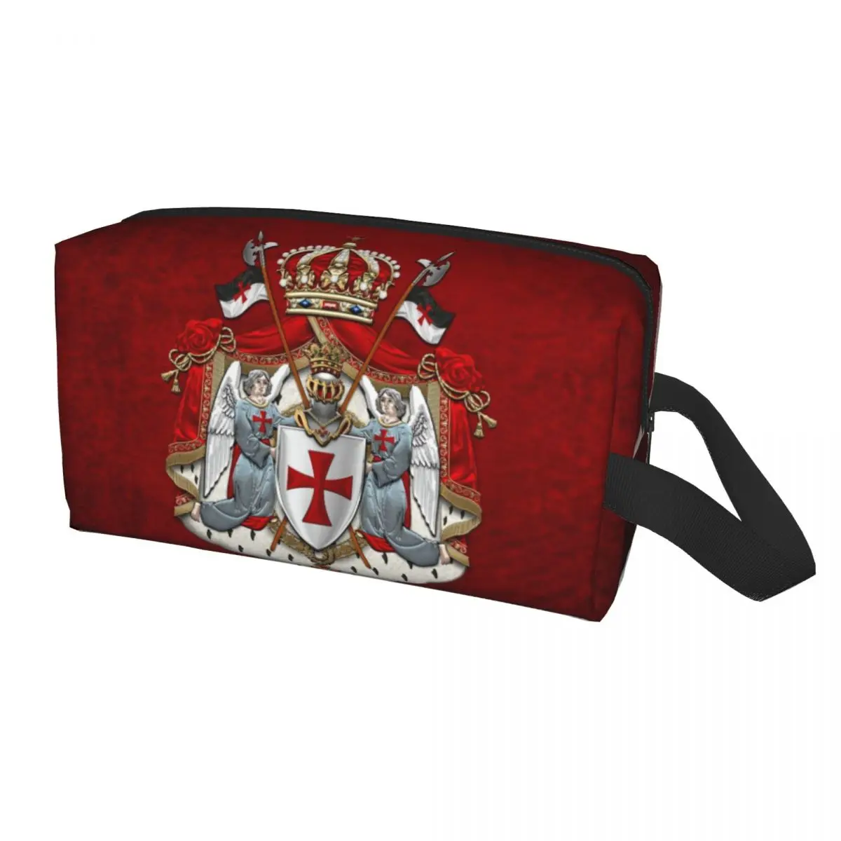 Knights Templar Flag With Coat Of Arms Toiletry Bag Medieval Warrior Cross Makeup Cosmetic Organizer Ladies Beauty Storage Dopp
