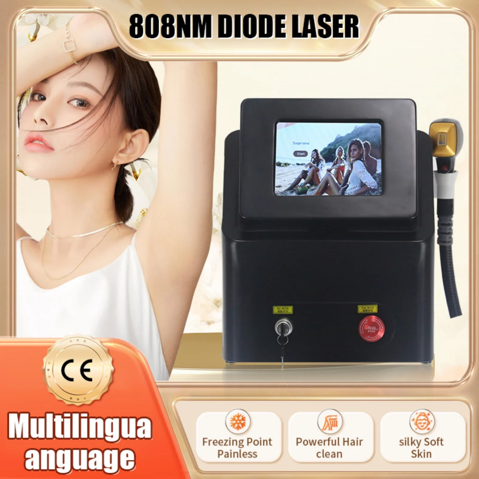 New 808 3 Wavelength Diode Laser Permanent Hair Removal Rapid Hair Removal Freezing Point Painless Skin Rejuvenation