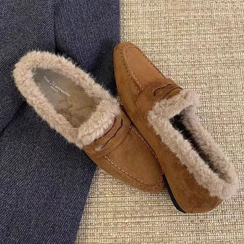 

Fur Women Loafers Shoes Suede Warm Cotton Shoes Winter Short Plush Snow Botas 2025 New Fashiopm Dress Botas De Mujer Zapatos