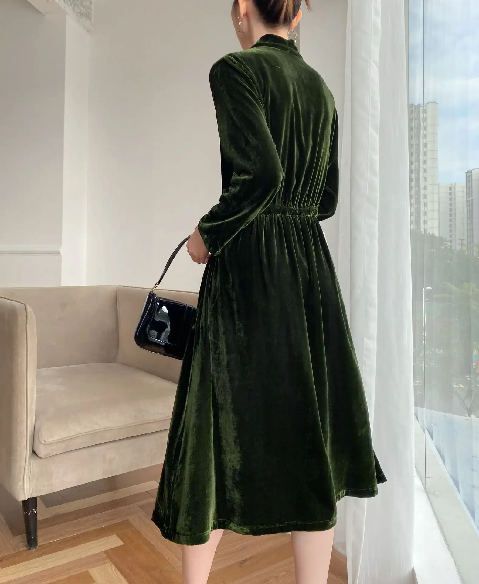 2024 Vintage Dress Woman 100% Silk Elegant Dresses For Women Midi Dress Female V-neck Spring Autumn Clothes Vestidos Pph3378