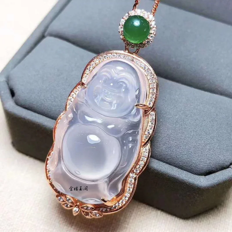 

Wholesale Jewelry Chalcedony Pendant from ManufacturerS925Colorful Silver High Ice Big Belly Maitreya Buddha Pendant Agate Stand