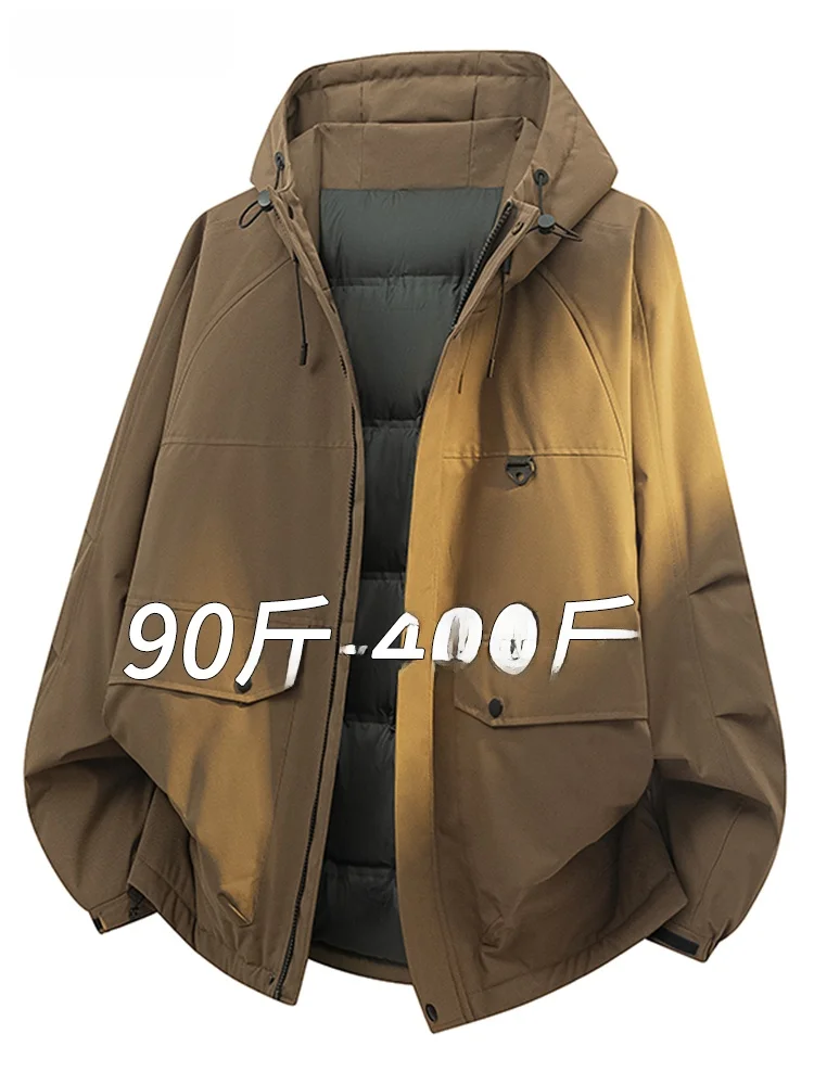 

Large Size Men's Cotton Jaet 2025 New Winter Faion Warm Loose Fce Hooded Cotton Coat Men's Casual Wear Polyester Fiber