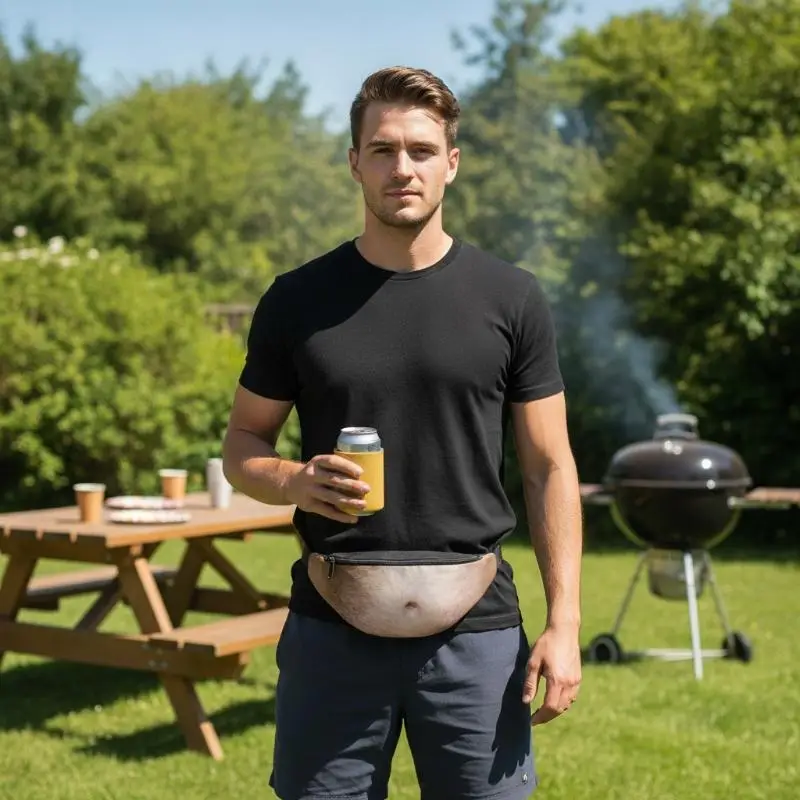 Lustige Bauchtasche für Männer und Frauen, PU-Leder, faltbar, leicht, mit verstellbarem Riemen, Reißverschluss, Scherzgeschenk für Partys. – Detail 7