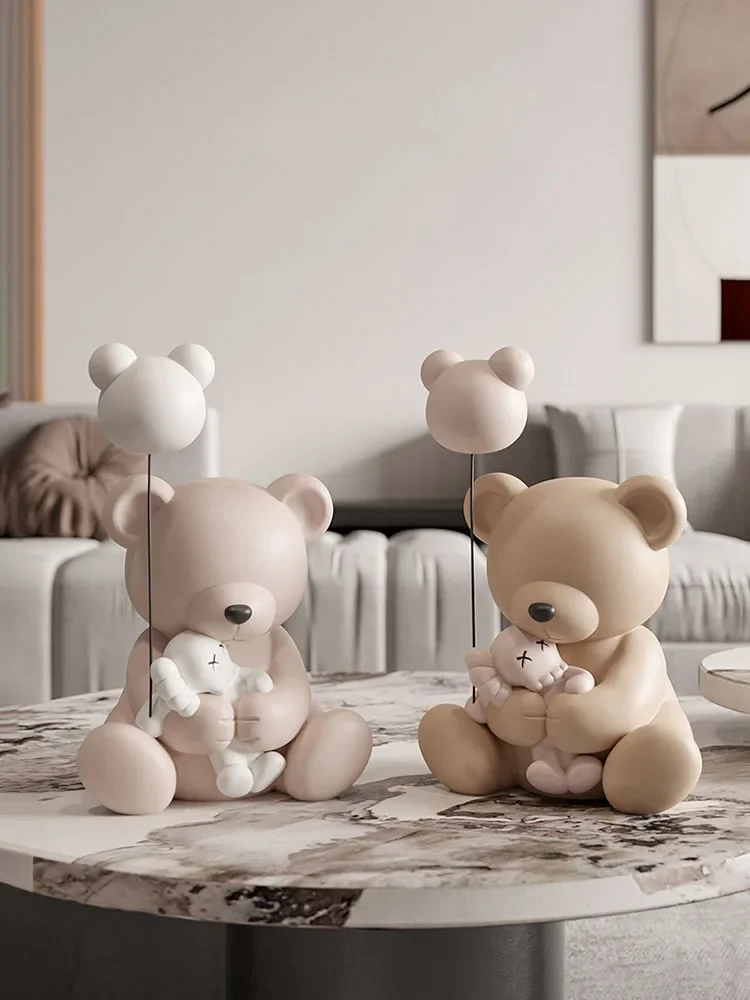 

Nordic Home Decor Balloon Bear Statue Room Decor Desk Accessories Cartoon Resin Crafts Sculpture Livingroom Decorative Statues