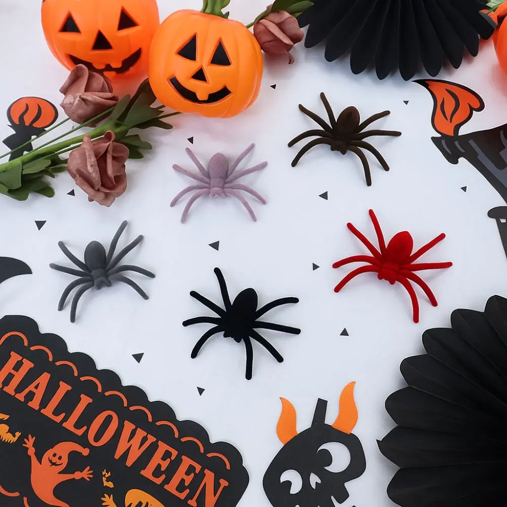 10PCS Mini Halloween Plush Spider Simulation Realistic Fake 3D Spider Toy Scary Artificial Spider Halloween Party Decor