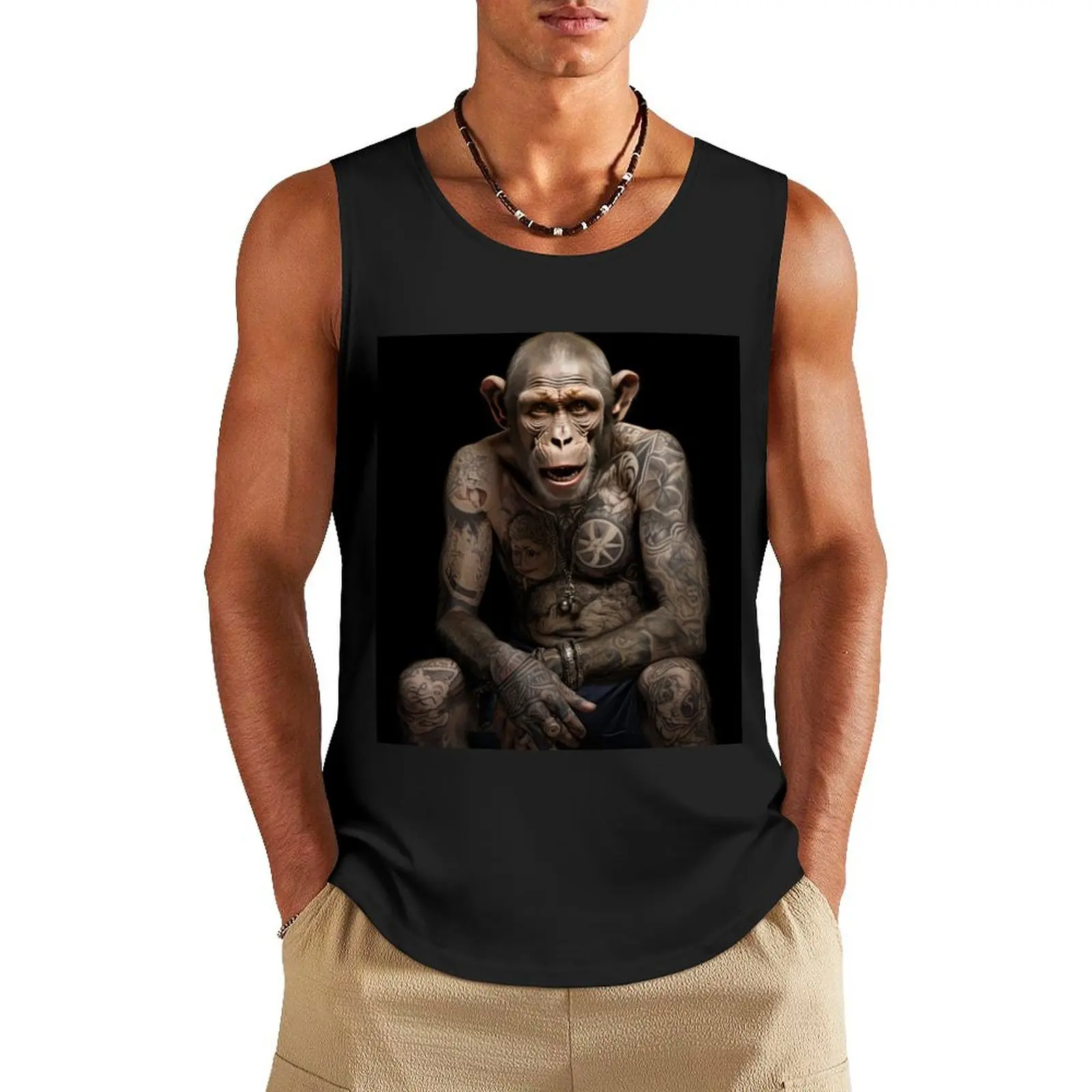

Monkey Tattoo Tank Top Men's gym t-shirts sleeveless vests mens designer clothes