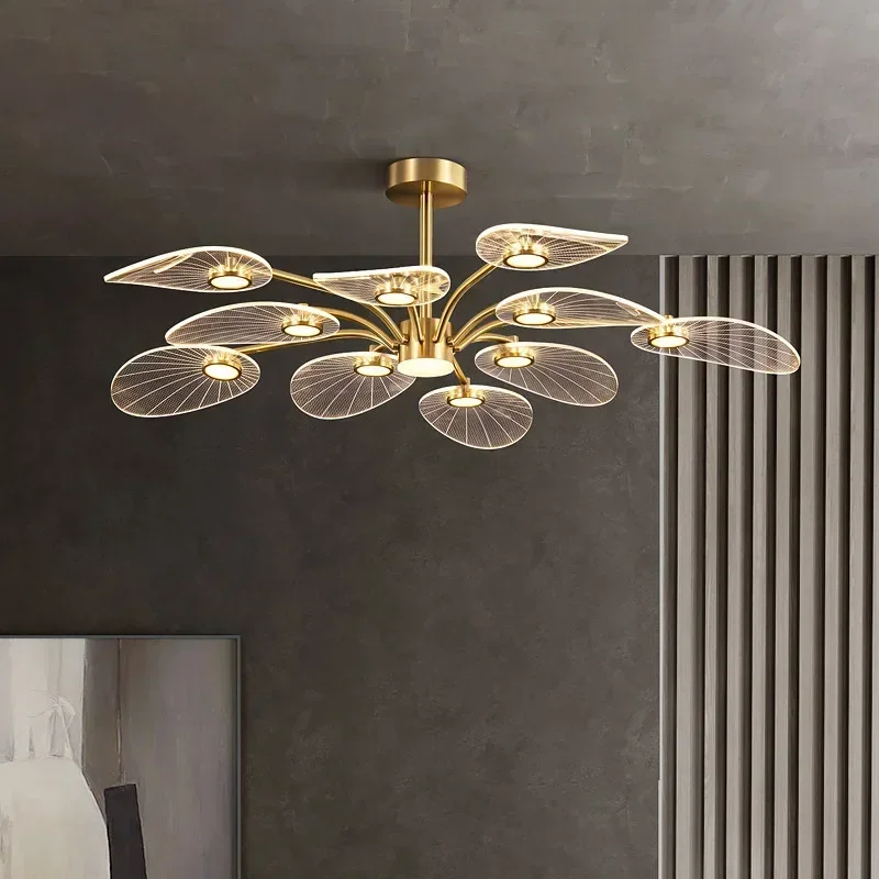 Nordic Ceiling Light Luxury Design Lotus Lamp Lustre Gold Arcylic Hanging Lights Decoration Dining Room Island Kitchen Light