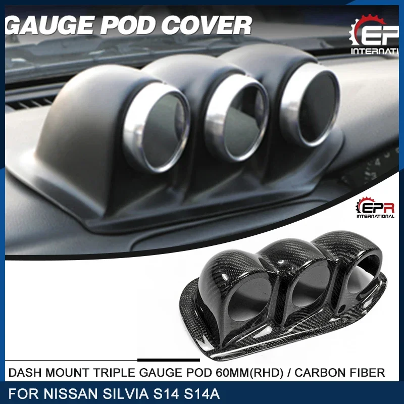 Auto-styling Uras Typ Carbon Faser Dash Mount Triple Gauge Pod 60mm RHD Faser Innen Trim glänzend Finish Zifferblatt Abdeckung Für Nissan S14