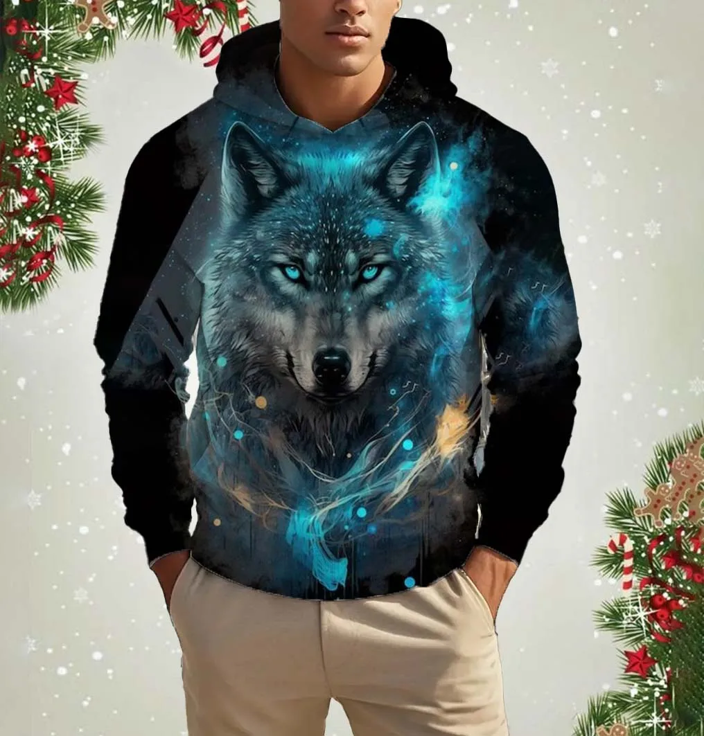 

Funny 3D Wolf Pattern Hoodies For Men Hip Hop Trend Harajuku y2k Clothes Fashion Loose Pullover Autumn Winter Sweatshirts Tops