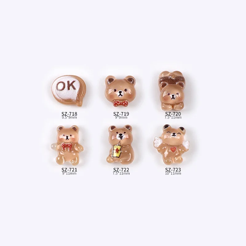 20PCS Lovely Cute Little Butter Brown Bear OK Cartoon Resin Nail Art Rhinestones Decorations Manicure Ornaments Accessories