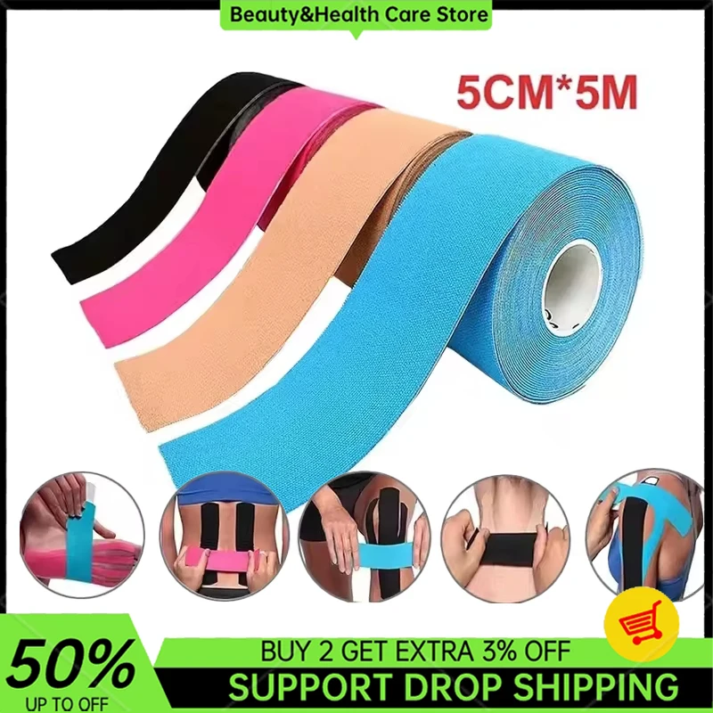 5cm*5m Sport Kinesiology Tape Athletic Elastic Kneepad Muscle Pain Relief Knee Taping Fitness Running Tennis Swimming Football