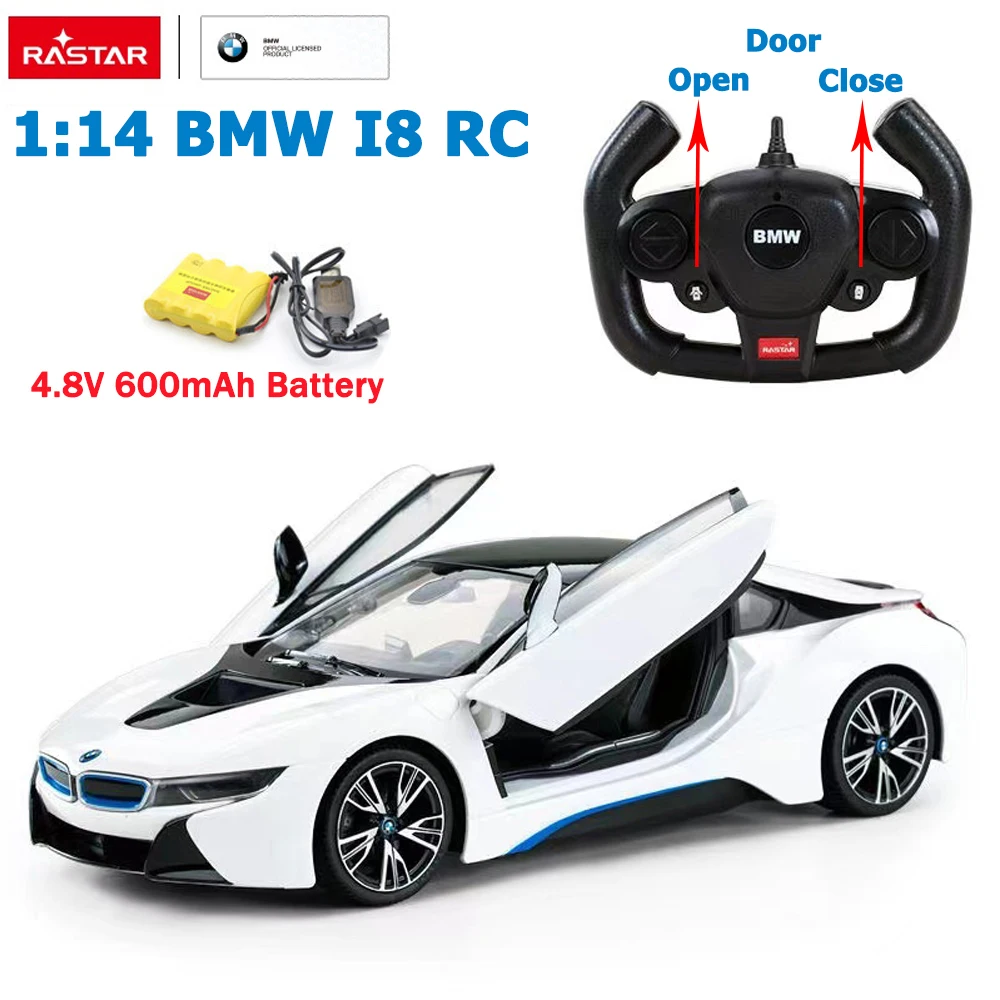 RASTAR 1/14 BMW I8 RC Car Model 4.8V 600mAh Battery LED Lights RC Open The Doors Free wheels Toy Gift For Adults