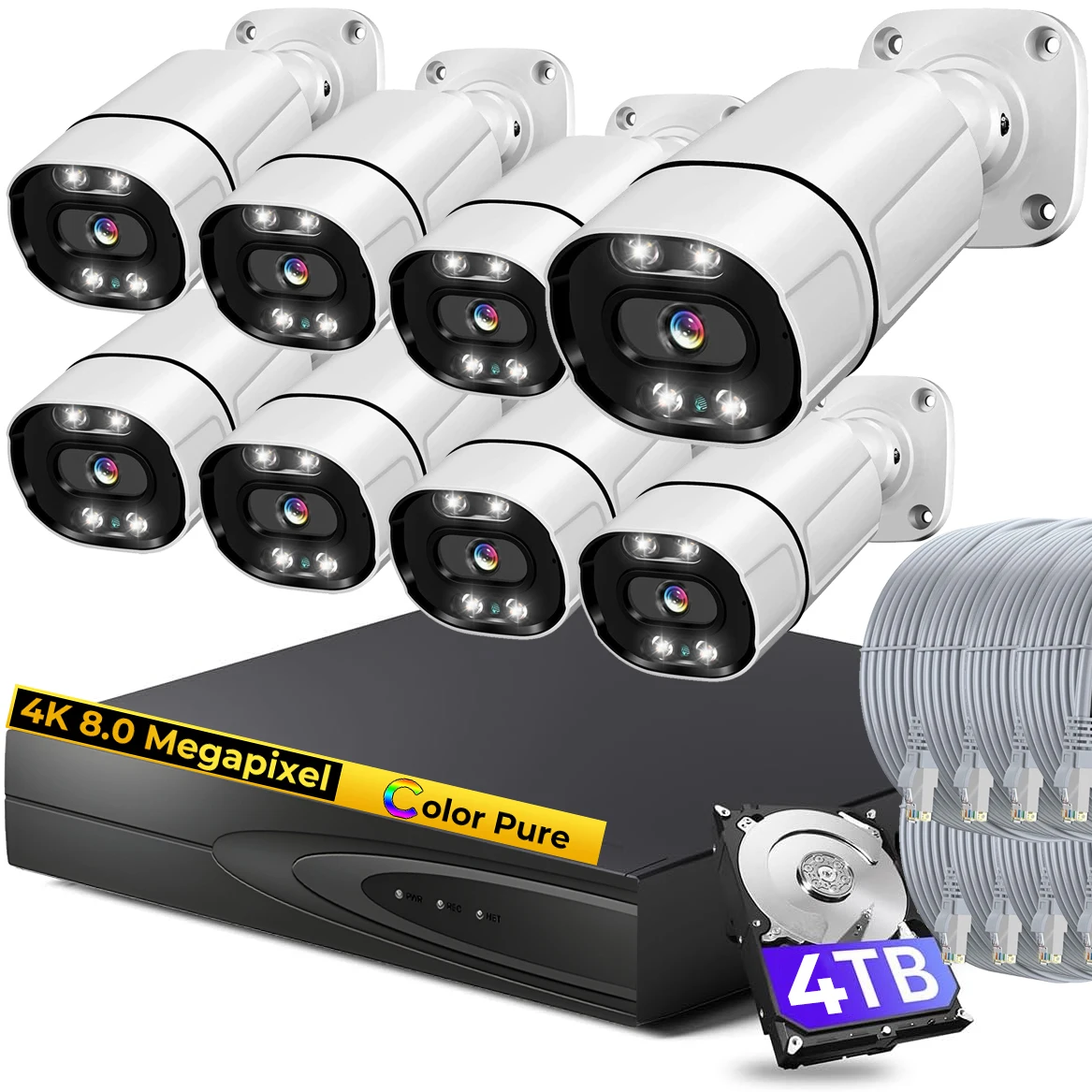 

4K 8MP Wired Security Camera Kits Outdoor 4/8CH POE NVR System With 4/8pcs 2-way Audio Color Night Vision Surveillance IP Camera