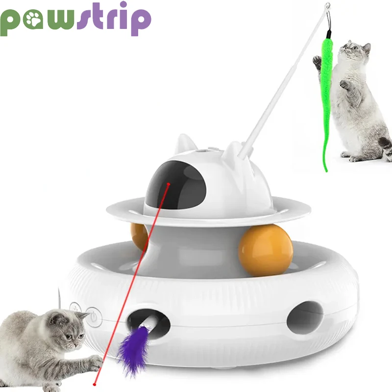 Cat Smart Teaser Toy USB Charging Cat Training Playing Toys with Feather Laser Trackball Funny Kitten Indoor Interactive Toy