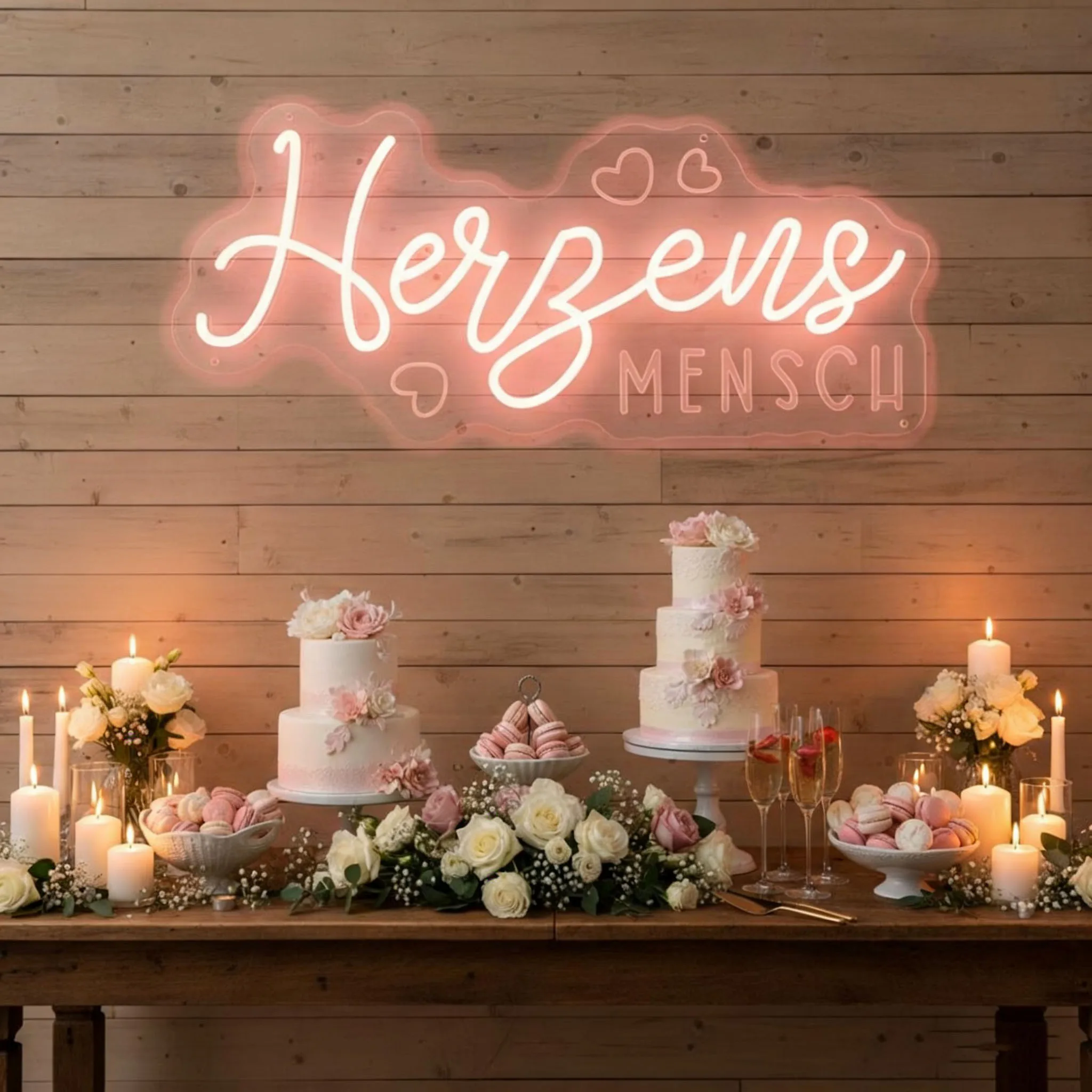 Herzens Mensch Neon Sign, Romantic LED Wall Light, Wedding Sweetheart Table Decor,Bridal Shower, Nursery or Bedroom Decor , Gift