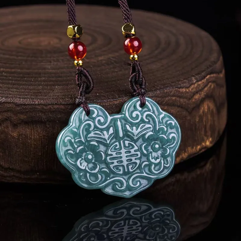 

Natural Jadeite Jade A-grade Blue Water High Ice Old Material Men's and Women's Ice Pendant Blossoming Wealthy luxury vibe