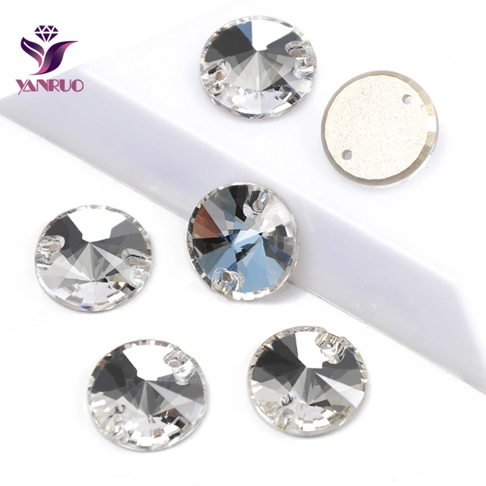 YANRUO 3200 Rivoli Crystal Clear Sew on Rhinestones White Sewing On Round Crystals for Needlework Accessories