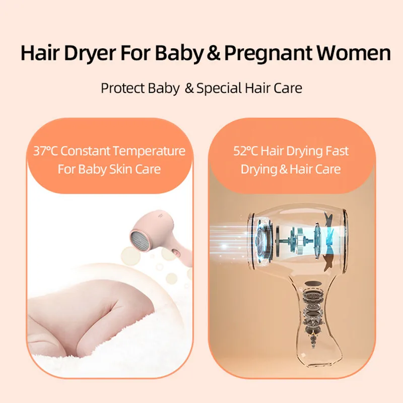 2024 New Upgrade Q2 Children\'s Hair Dryer Silent Constant Temperature Negative Ion 0 Radiation with Safety Lock Hair Dryer