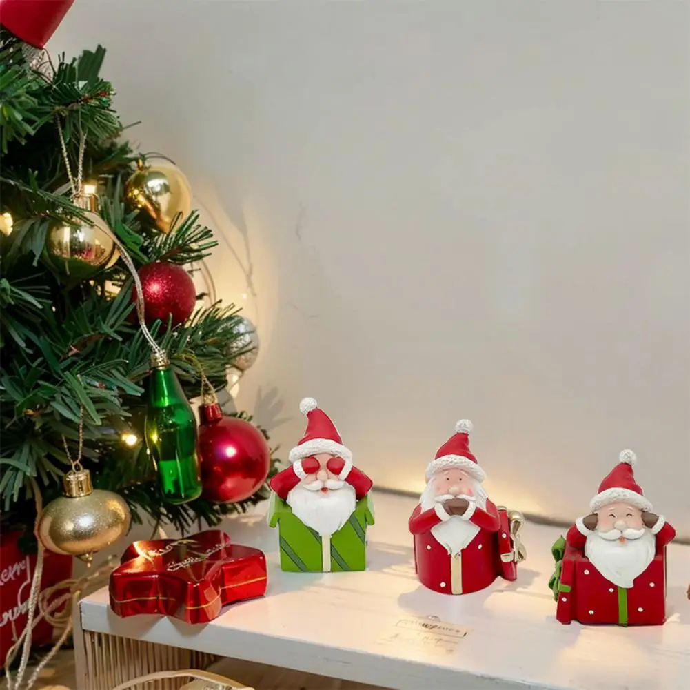 Christmas Resin Craft Resin Christmas Decoration 3 Pcs Mini Santa Claus Statues See Hear Speak No Evil Resin Figurines Christmas