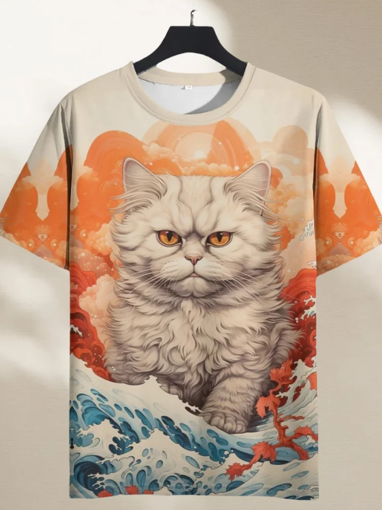 

Футболки для мужчин, новые топы с 3D принтом кошачьей головы, летние уличные забавные дизайнерские футболки с короткими рукавами, модная мужская футболка сто размеров