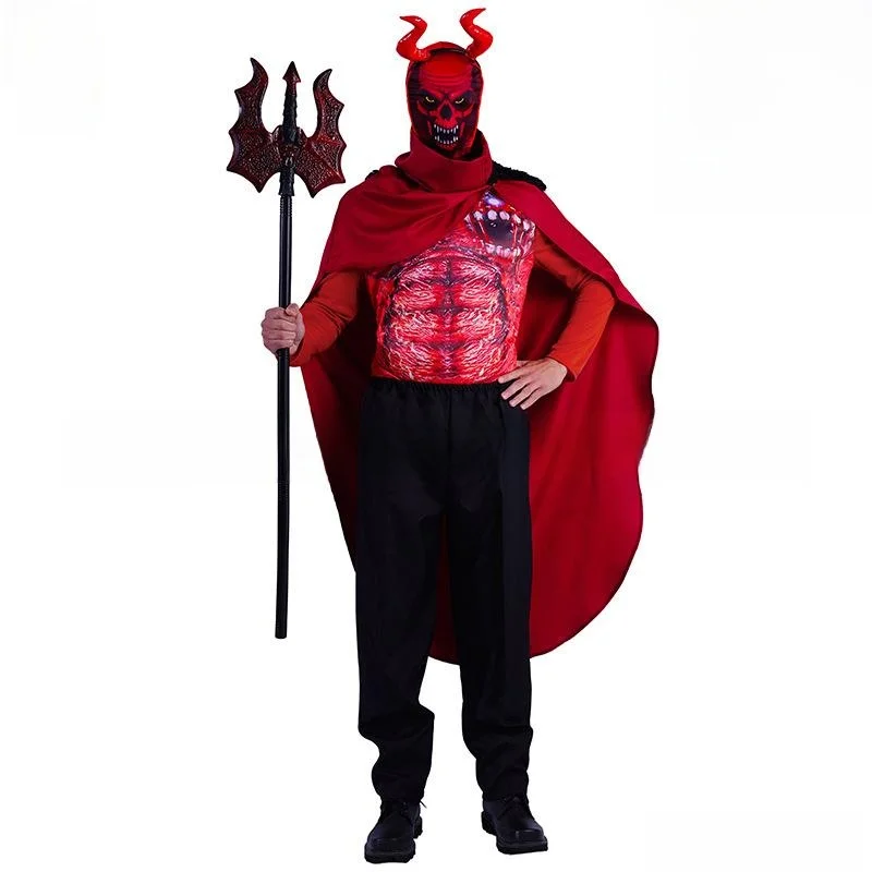 남성용 할로윈 의상 악마 복장 4피스 세트 무대 공연 쇼 악마 의상 전통 중국 오페라 의상