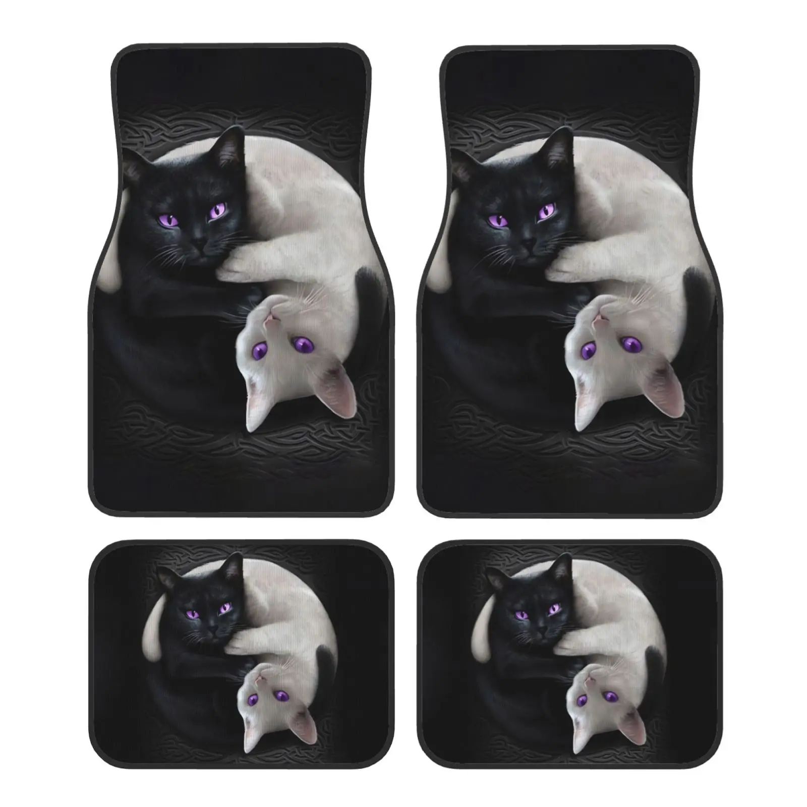 Moon Phases Yin and Yang Cats Car Floor Mats Durable Car Carpet Mat Set of 4pcs with Anti-Slip Backing Fit for SUV Trucks