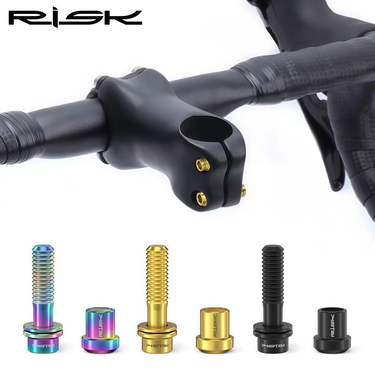RISK Titanium Stem Locking Bolts & Nuts For Road Bike Carbon Integrated Handlebar – M6x18mm/M6x20mm Rainbow/Gold/Titanium/Black