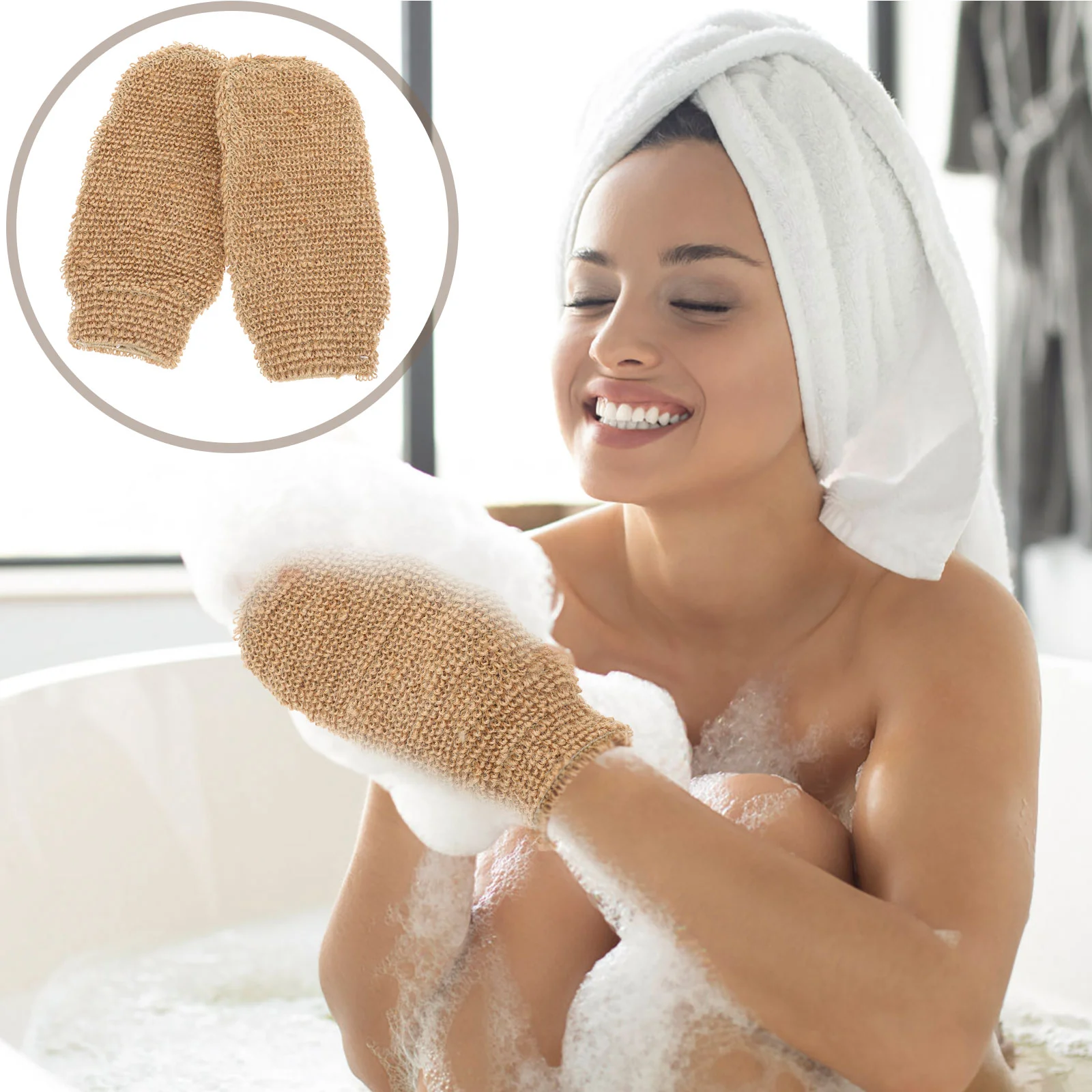 

2 PCS Cleaning Gloves Jute Bath to Weave Scrub Bathing Scrubbing Towels Brown Shower