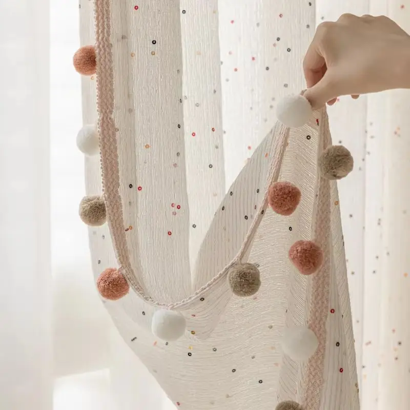 Candy Sequins Cream Curtains for Living Room Bedroom Children's Room Dining Cute Custom Size Luxury Modern Fashion Tulle Decor