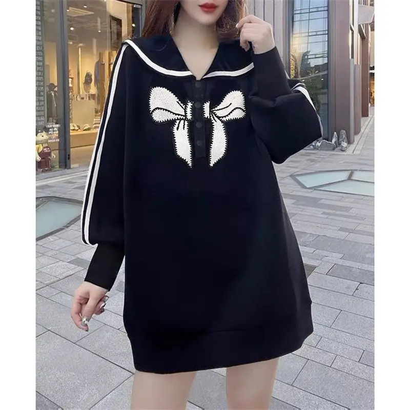 Women Clothing Spring Autumn New Long Sleeve Patchwork Striped Hoodies Sweatshirts Solid Color Loose Tops Tees Fashion Casual