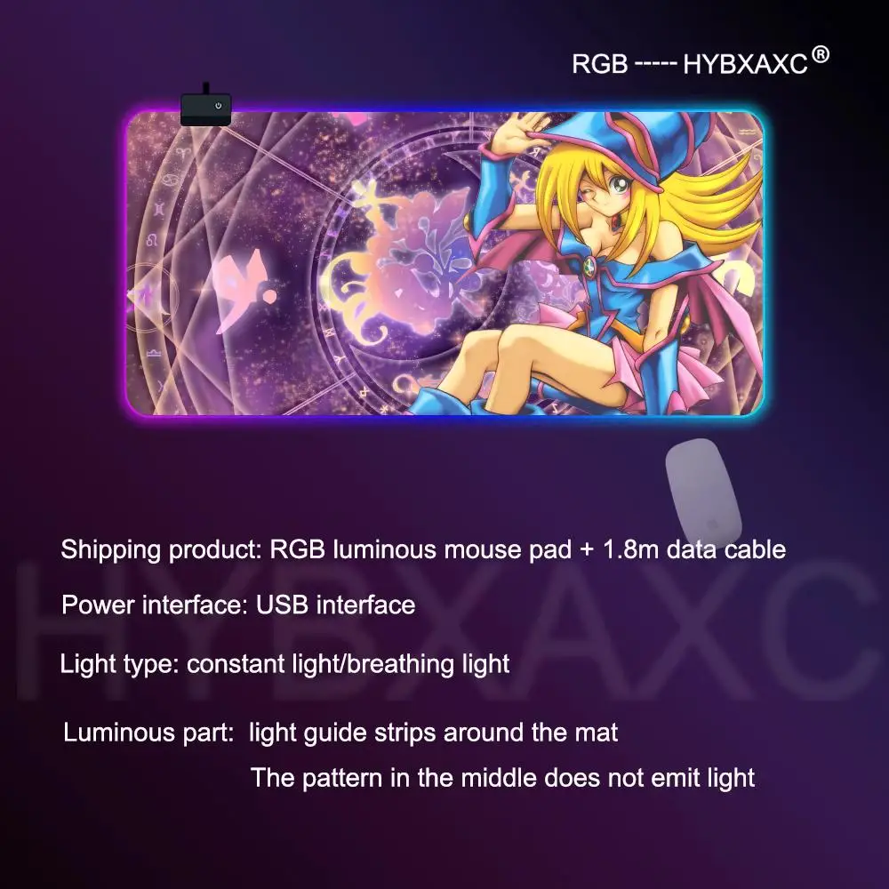 Yu Gi Oh Dark Magician Girl RGB Mouse Pad Large Gamer Deskmat Non-slip LED Mat Office Carpet Computer Accessories Mausepad Mats