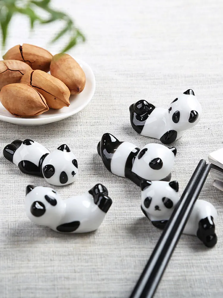 Chinese Style Cute Cartoon Panda Shaped Chopstick Rest Ceramic Chopstick Holder Stand Kitchen Supplies Tableware Utensil