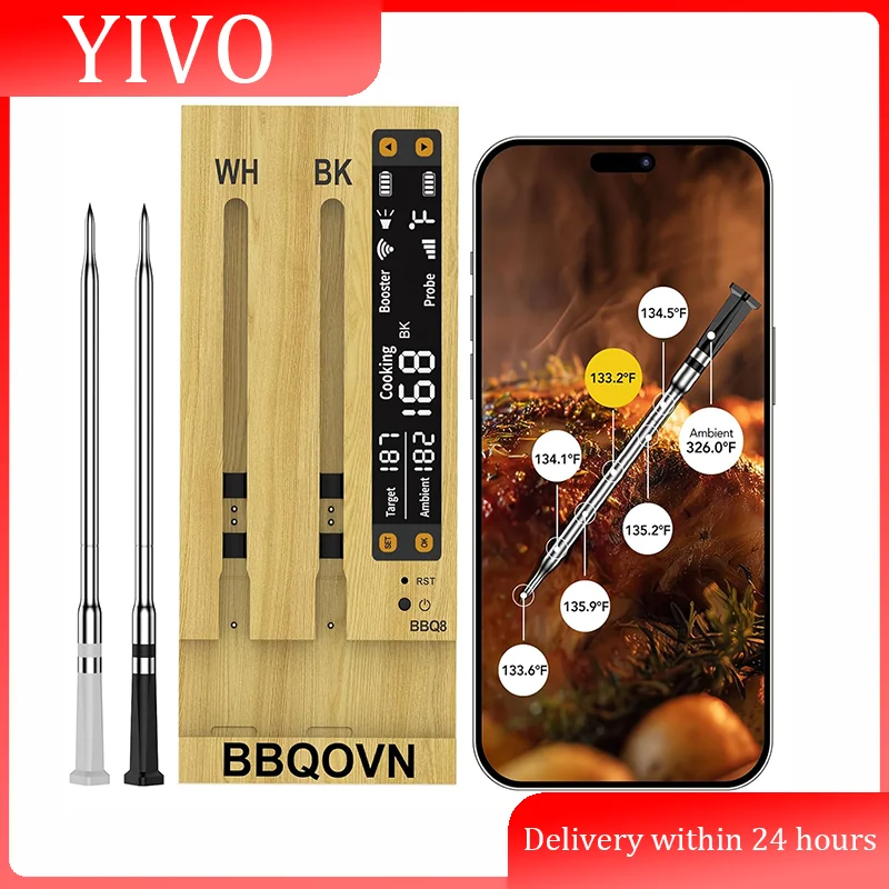 

WiFi Sub-1G Wireless Meat Thermometer 2 Temp Monitoring Ways Digital Smart Base and App for BBQ, Smoker, Grill, Oven
