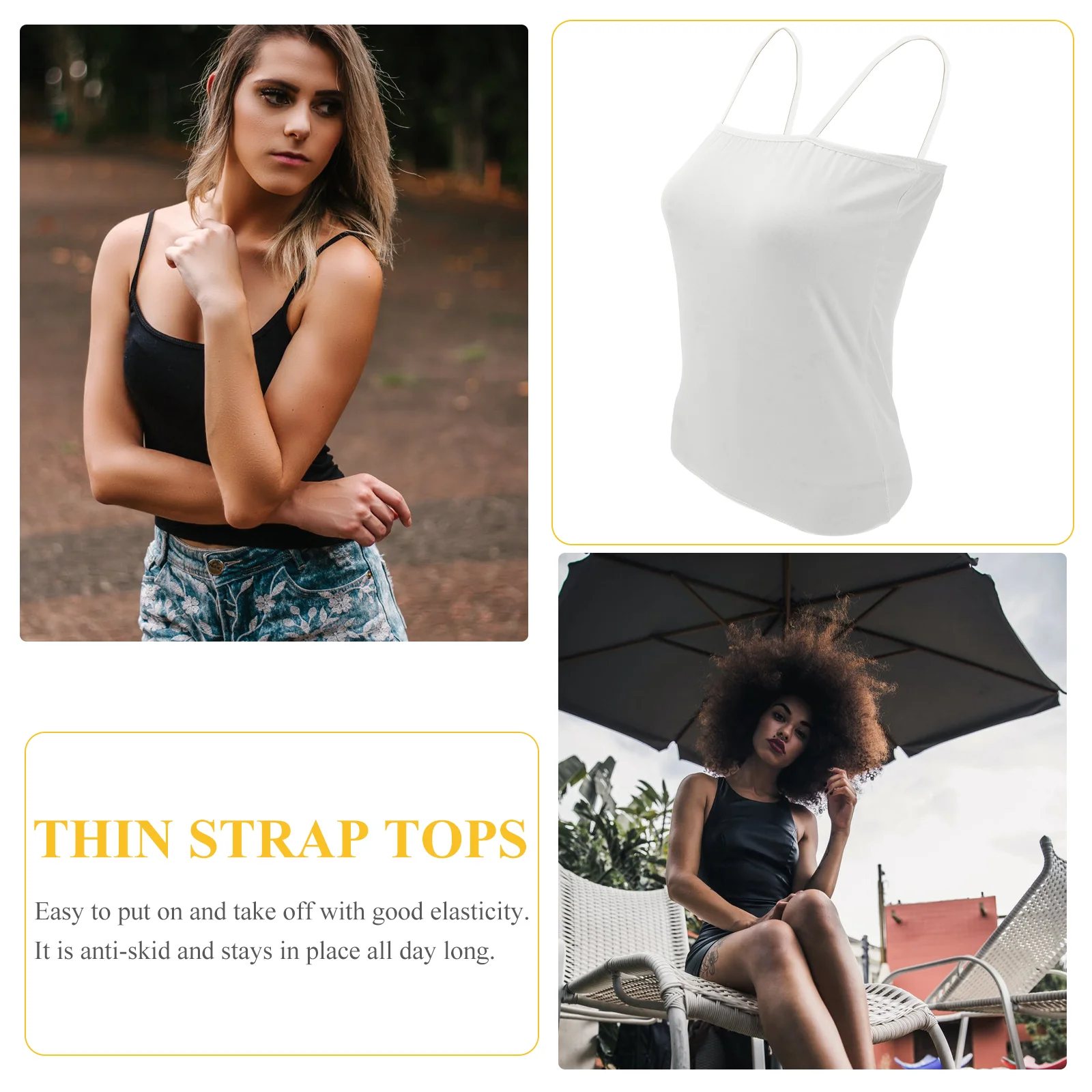 Women's Strap Crop Thin Strap Bandeau Tube Hot Vest Cool Strap Tank Size S(White) strap crop top thin strap tops