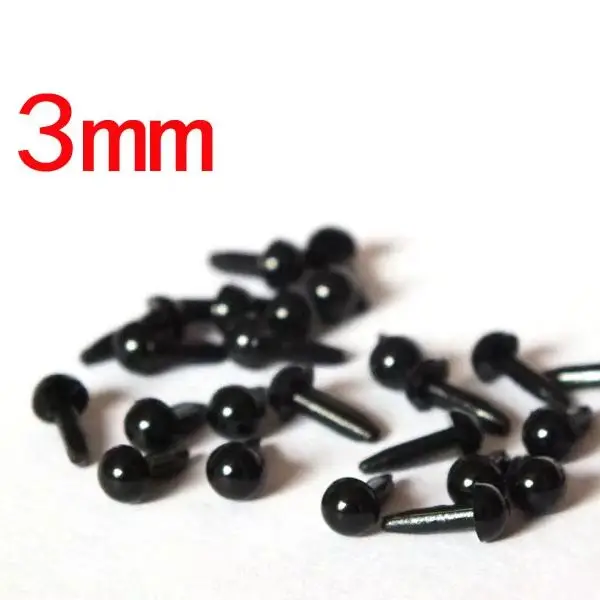 Livraison gratuite!!! 100 pièces/lot 3mm yeux de sécurité ronds de couleur noire pour poupée diy