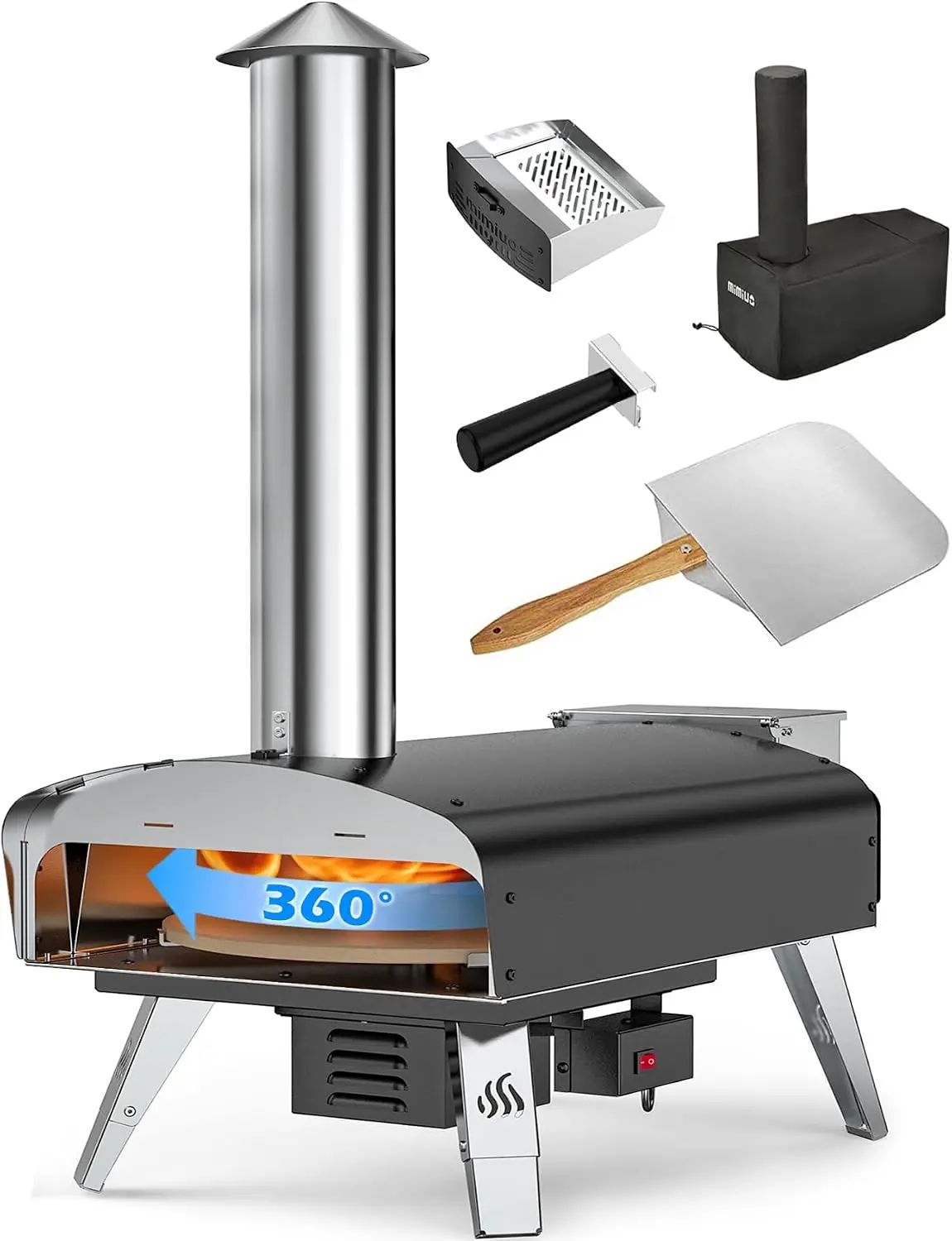 Outdoor Pizza Oven Wood Pellet Fired Pizza Stove with Automatic Rotating Stone, Heavy Duty Pizza Stove for Backyard Camping, Bak