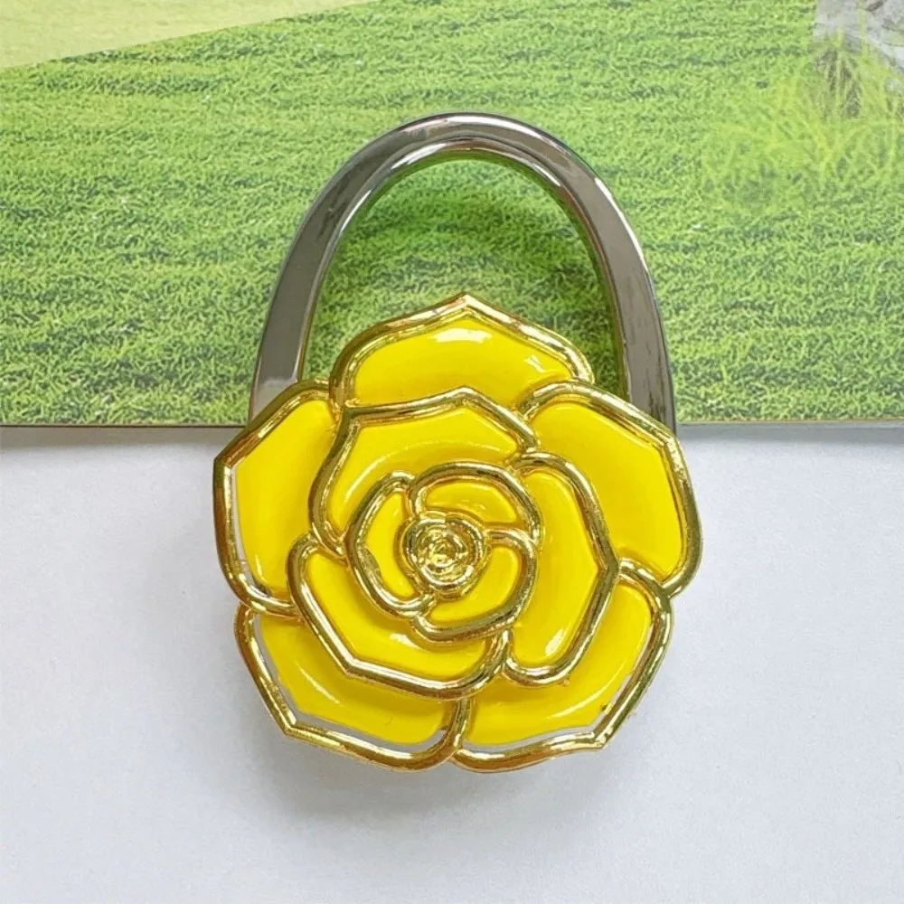 Pretty Foldable Rose Handbag Hook Golden-edged Creative Briefcase Hanger Portable Durable Purse Hook for Women Girls Gift