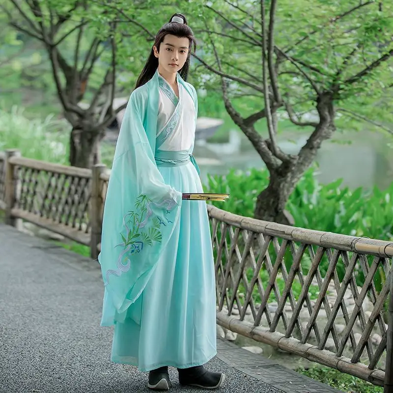 

Мужской костюм Hanfu большого размера 3XL для Хэллоуина, зеленая одежда Hanfu для женщин и мужчин, размер 2XL