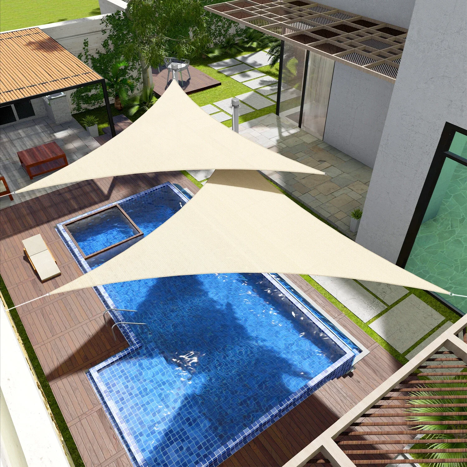 Triangle Sun Shade Sail Canopy UV Block Sun Shelter with Fixing Kits for Outdoor Patio Pool Beach Backyard Garden Sunscreen Tent