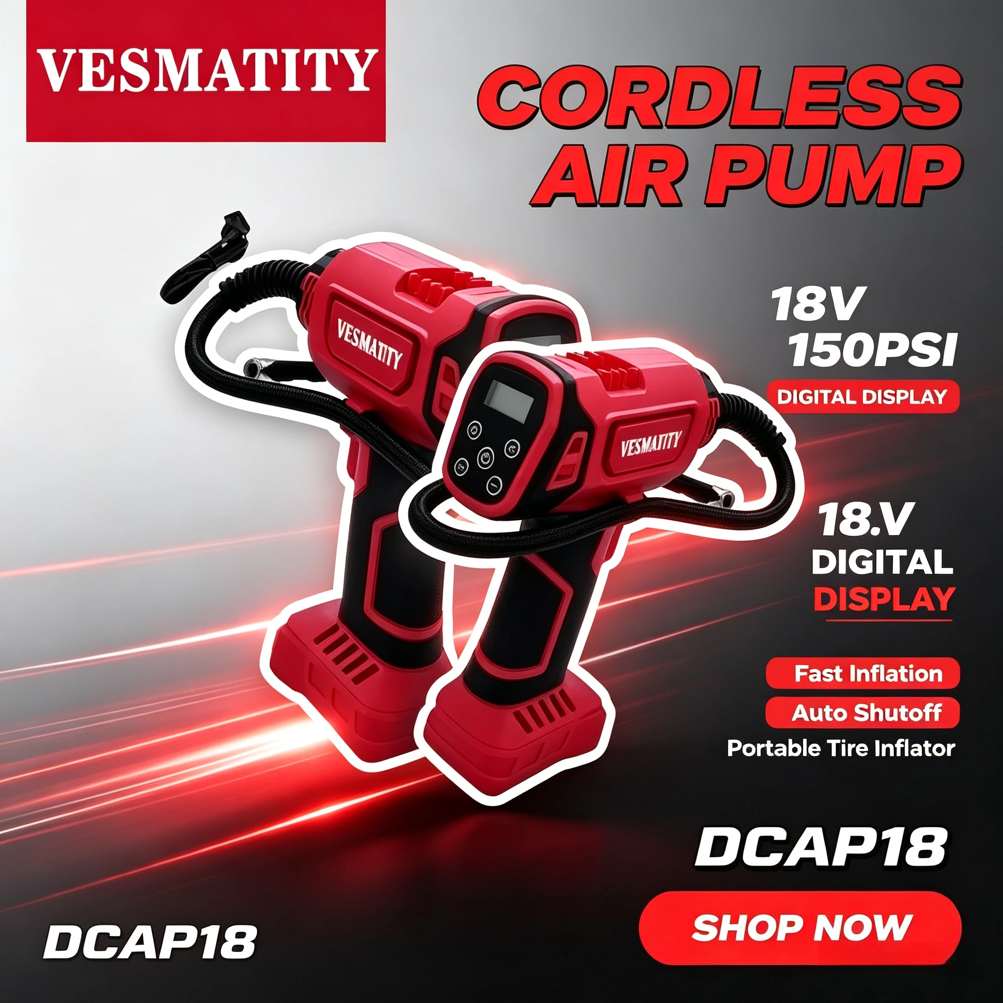 Cordless Electric Air Pump Car Tire Automatic Inflator Handheld Air Compressor Rechargeable  Fit Milwaukee Battery