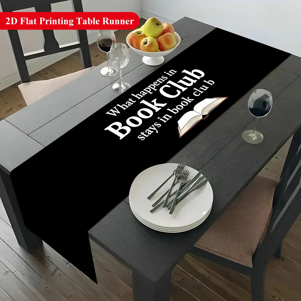 Book Club Fun Stories Print Table Runner - Literary Culture Motif Decoration for Dining Coffee Table Home Kitchen Feast