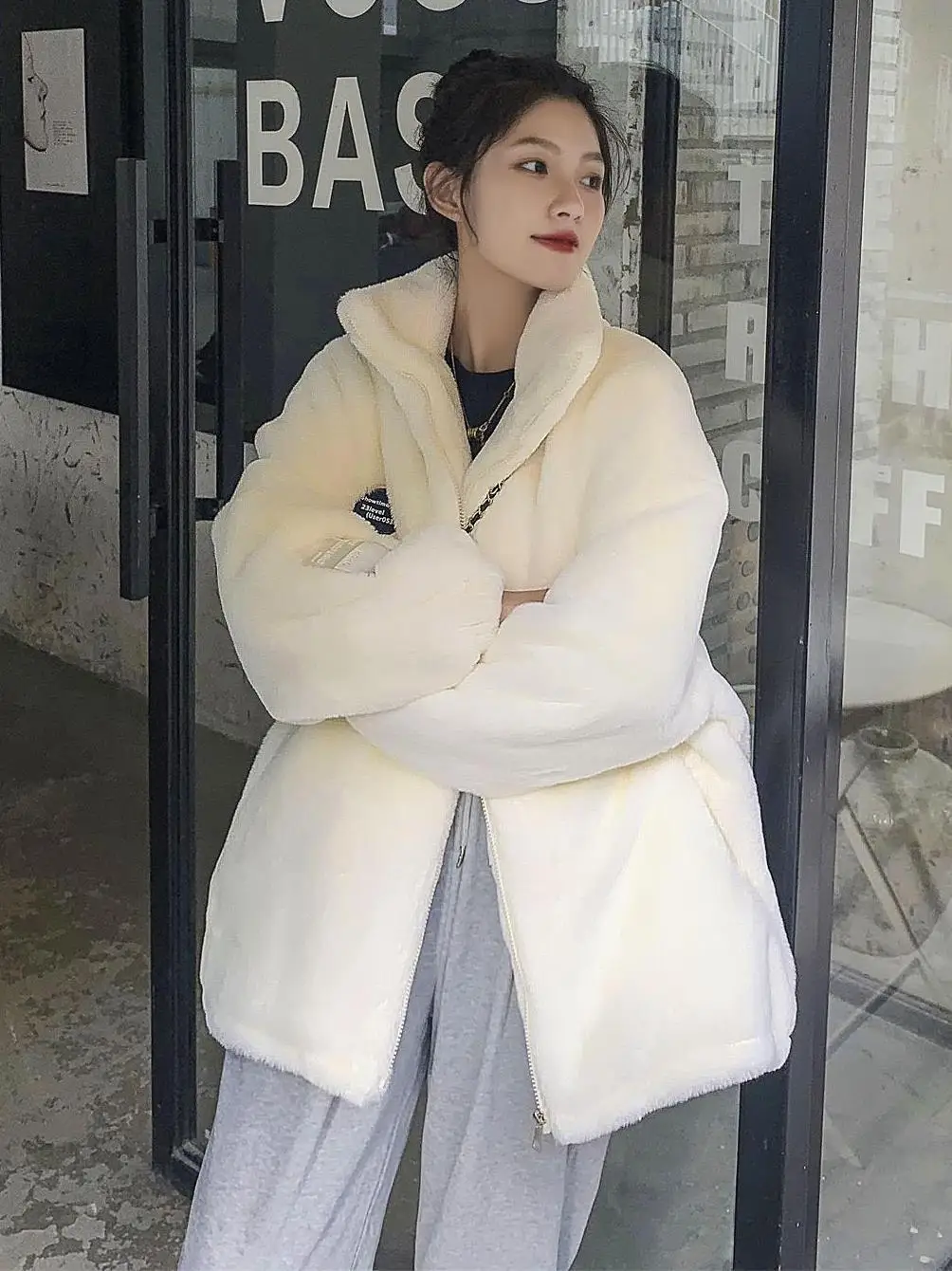 

Winter 2023 Imitation Rex Rabbit Fur Grass Women's Midlength Loose Thickened Lambswool Coat Stand-Up Collar Plush Jacket