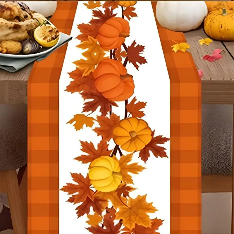 VIKAMA Thanksgiving Table Runner Pumpkin Maple Leaf Truck Kitchen Dining Table Decoration Cabinet Decoration