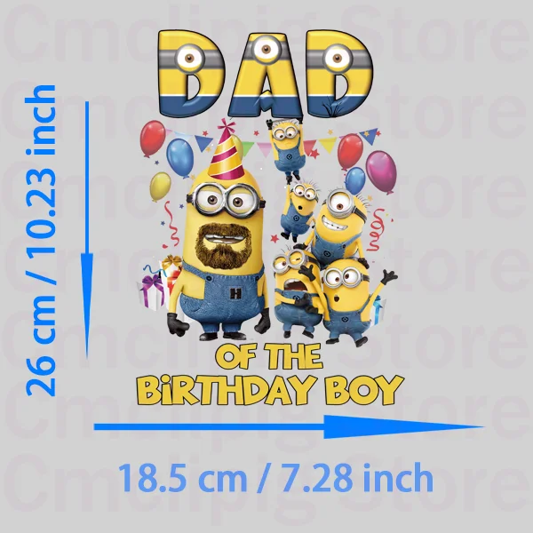 Divertenti Minions DAD OF THE BIRTHDAY BOY adesivi autoadesivi a trasferimento termico patch fai da te per bambini strisce appliques iron on