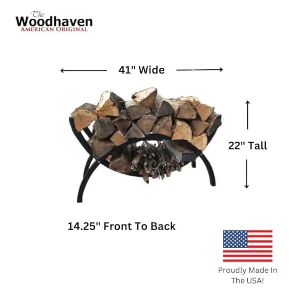 Black 3 Foot Crescent Firewood Rack With Cover Made in USA